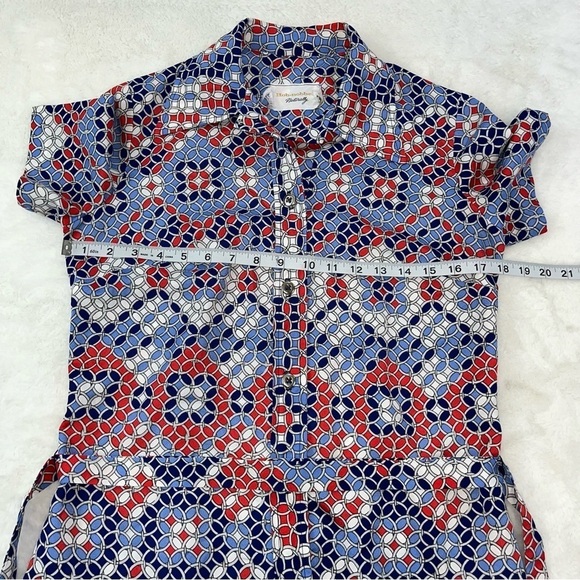 VTG Hob Nobber Mod Geometric Print Dress 60s 70s Button Front Matching Belt 4/6 - Picture 9 of 9